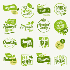 organic food, farm fresh and natural product signs and elements collection for food market, ecommerc