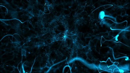 Poster - Abstract 3d particle background. Particle explosion. Particles goes from center and leaves curled trail.
