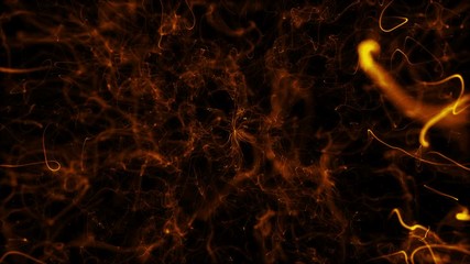 Poster - Abstract 3d particle background. Particle explosion. Particles goes from center and leaves curled trail.