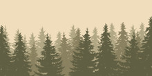 Close-up Of A Vector Illustration Of Forest Tree Tops In The Style Of Old Photo Isolated
