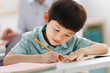 © View Stock - School boy studying in classroom