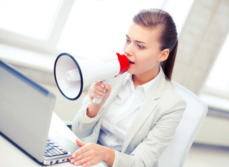 Sticker - strict businesswoman shouting in megaphone