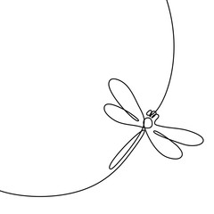 Sticker - Continuous one line drawing. Flying dragonfly logo. Black and white vector illustration. Concept for logo, card, banner, poster, flyer
