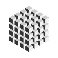 Wall Mural - Grey geometric cube of 64 smaller isometric cubes. Abstract design element. Science or construction concept. 3D vector object.