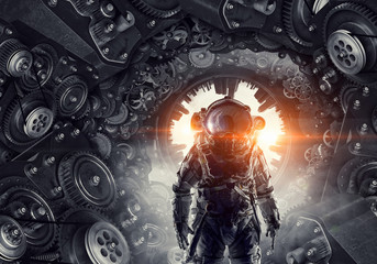 Wall Mural - astronaut in fantasy world. mixed media