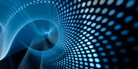 Aufkleber - Abstract background element. Fractal graphics series. Three-dimensional composition of glowing lines and mosaic halftone effects. Wide format high resolution image. Blue and black colors.