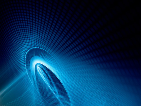Abstract background element. Fractal graphics series. Curves, blurs and twisted grids composition. Blue and black colors.
