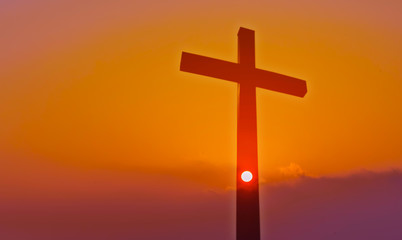 Sticker - Cross over beautiful sunset background with Copy Space