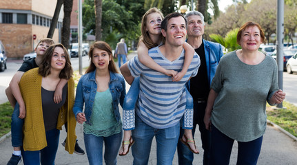 Family of different ages walking