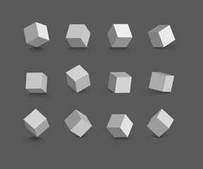 Poster - Vector isolated cubes in different positions on grey background.
