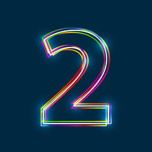 Number 2 - Vector Multicolored Outline Font With Glowing Effect Isolated On Blue Background. EPS10