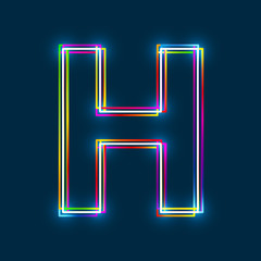 Fototapete - Letter H - Vector multicolored outline font with glowing effect isolated on blue background. EPS10