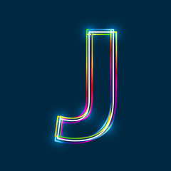 Fototapete - Letter J - Vector multicolored outline font with glowing effect isolated on blue background. EPS10