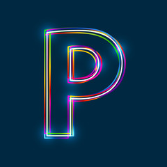 Poster - Letter P - Vector multicolored outline font with glowing effect isolated on blue background. EPS10