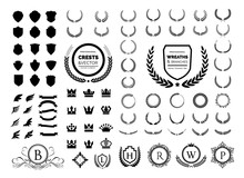 Luxury Logo Set. Crest Logo Element, Crown, Wing, Emblem, Heraldic Monogram. Vintage Logo Design Elements.