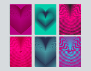 Poster - Set of cards with background illustration of heart. Modern line design