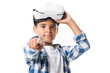 © LIGHTFIELD STUDIOS - african american boy wearing virtual reality headset and pointing at camera isolated on white