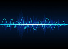 Sound Waves Oscillating Glow Light, Abstract Technology Background - Vector

