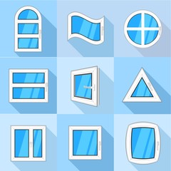 Poster - Types of window icons set, flat style