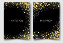 Gold Glitters On A Black Background.Colored Confetti Design Invitation Vector Eps10