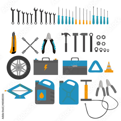 Flat Design Elements Of Car Service And Diagnostic Auto Mechanic