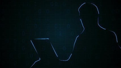 Poster - abstract digital cycles of processing binary data with a human silhouette