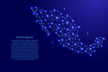 Mexico map of polygonal mosaic lines network, rays and space stars of vector illustration.