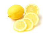 Fototapeta Kuchnia - Closeup fresh lemon fruit and slice on white background