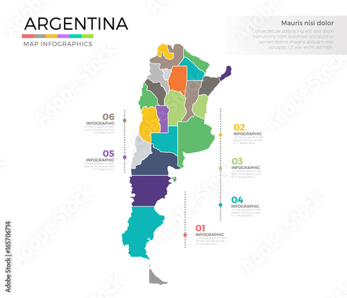 Fotomural Argentina country map infographic colored vector template with regions and point