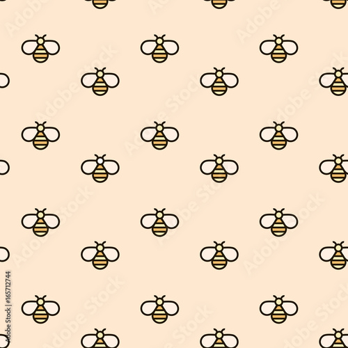 Cotton fabric Beige background with bees, vector seamless honey pattern. Can be used for print on clothes, honey package, banner, wrapping paper. EPS10.
