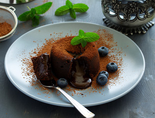 Sticker - Fondant- delicious chocolate dessert with blueberries.