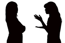 Black And White Silhouette Of Relations Between Mom And Teenage Daughter