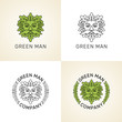 © Tatsiana - Vector set of logos. Stylized Green man head with leaves.