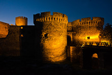 Kalemegdan Fortress Wooden Bridge, Gates And Towers At Twilight In Belgrade, Serbia