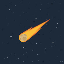 Burning Comet Flying In Space 