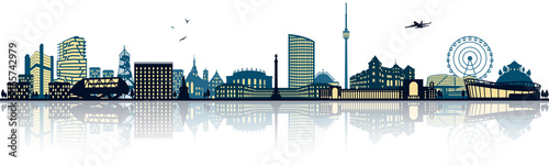 Stuttgart Skyline Panorama Silhouette Canvas Print