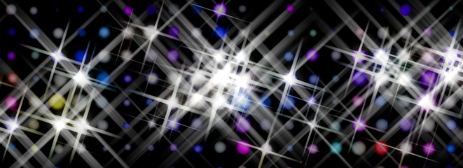 Wall Mural - A horizontal banner, a dark background with luminous color and light rays, blue and violet tones, radiate radial beams.