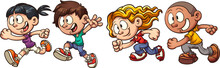 Cartoon Running Kids. Vector Clip Art Illustration With Simple Gradients. Each In A Single Layer. 