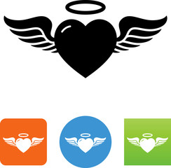 Sticker - Heart With Wings And Halo Icon - Illustration