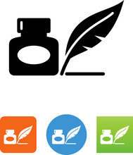 Ink Bottle With Quill Pen Icon - Illustration