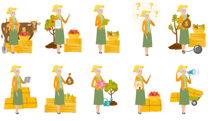 Poster - Senior caucasian farmer vector illustrations set.