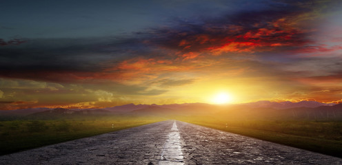 Wall Mural - Country road with a dark sky