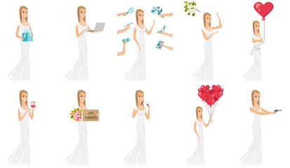 Poster - Vector set of illustrations with bride character.