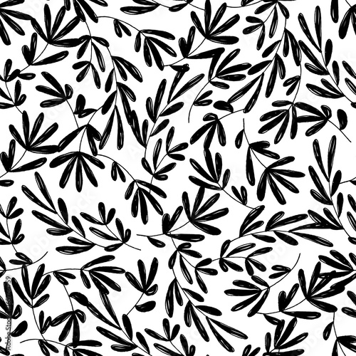 Fotografie, Obraz kbecca_vector_botanical_leaves_monochrome_pattern_seamless_tile