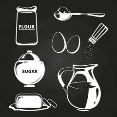 Wall Mural - Baking ingredients collection on chalkboard