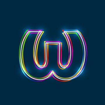 Greek Small Letter Omega - Vector multicolored outline font with glowing effect isolated on blue background. EPS10