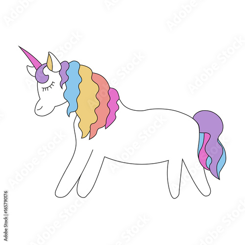 Flat Simple Unicorn Isolated On White Background Rainbow Color