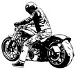 Bike and Rider - Black and White Illustration, Vector