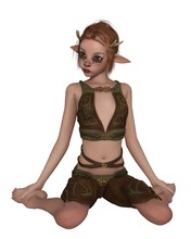 Cute Forest Elf Or Faun With Pointed Ears, Deer Makeup And Antlers, Kneeling - Fantasy Illustration