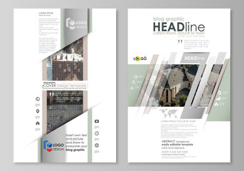 Wall Mural - Blog graphic business templates. Page website design template, easy editable abstract vector layout. Colorful background made of dotted texture for travel business, urban cityscape.